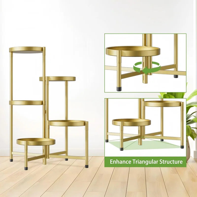 5 Tier Plant Stand with 10 inch Wide Tray, Corner Metal Flower Rack, Folding and Portable, Applicable in Living Room, Patio and Porch