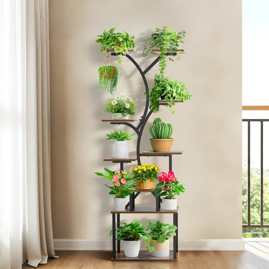 63" H Indoor Metal Plant Stand With Grow Light and Remote Controls 9 Tiered Plant Shelf