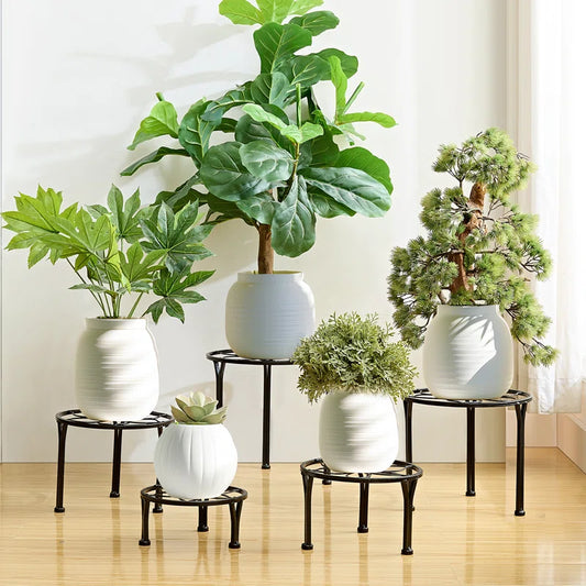 5-Piece Metal Plant Stands for Indoor Outdoor Use, Heavy Duty Round Flower Pot Holders, Rust-Resistant Black Iron Plant Stand Set