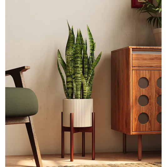 8-12" Adjustable Bamboo Plant Stand - Single-Tier Reddish Indoor Planter Holder