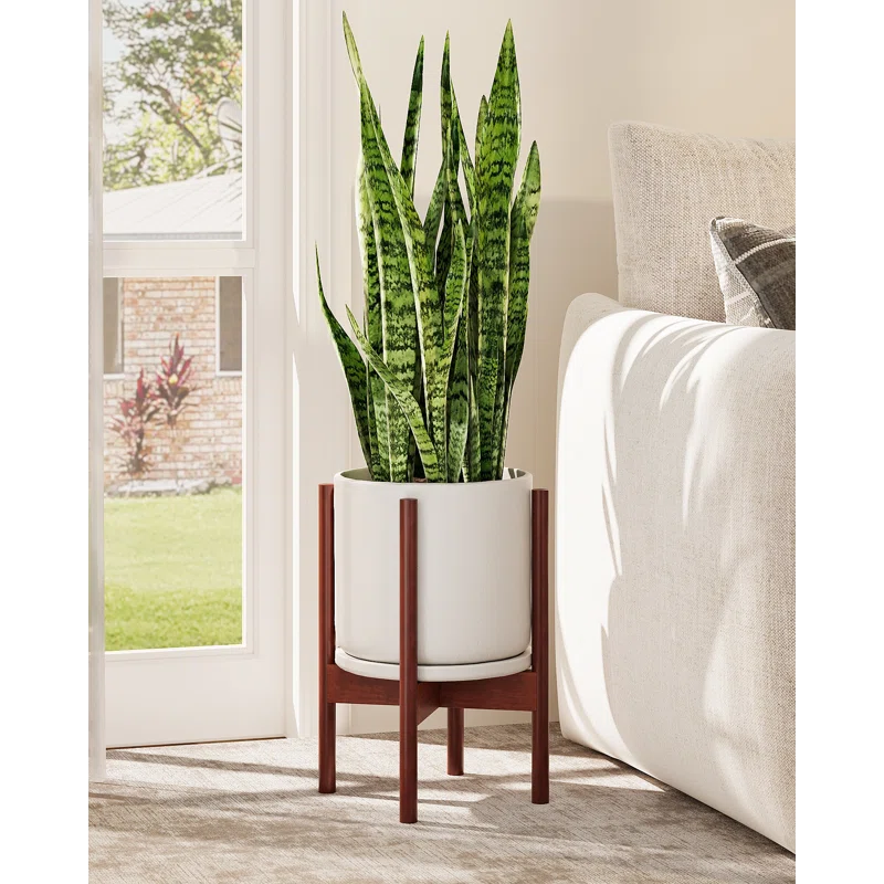 8-12" Adjustable Bamboo Plant Stand - Single-Tier Reddish Indoor Planter Holder