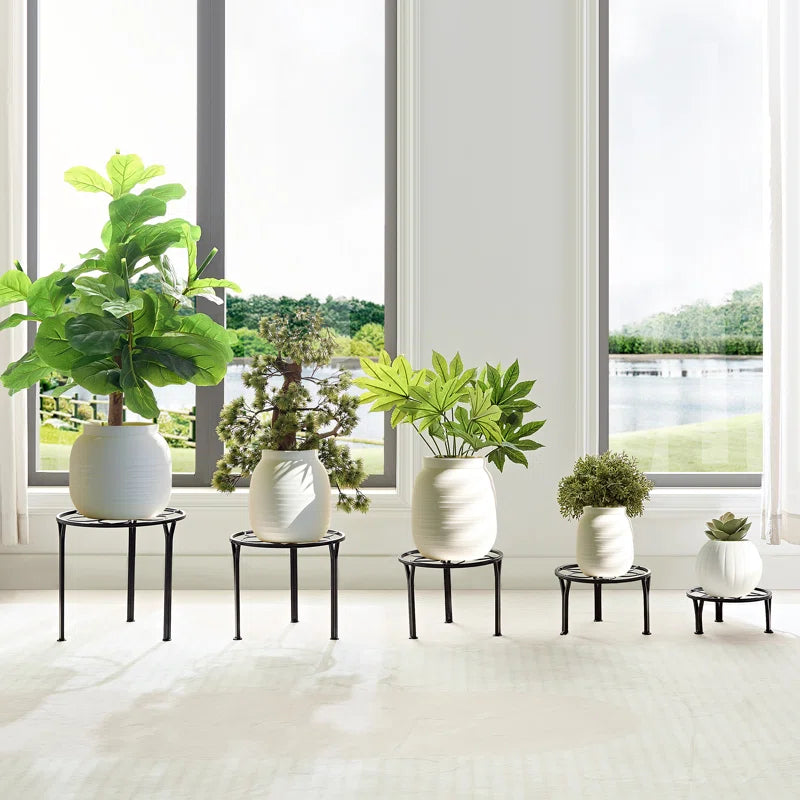 5-Piece Metal Plant Stands for Indoor Outdoor Use, Heavy Duty Round Flower Pot Holders, Rust-Resistant Black Iron Plant Stand Set