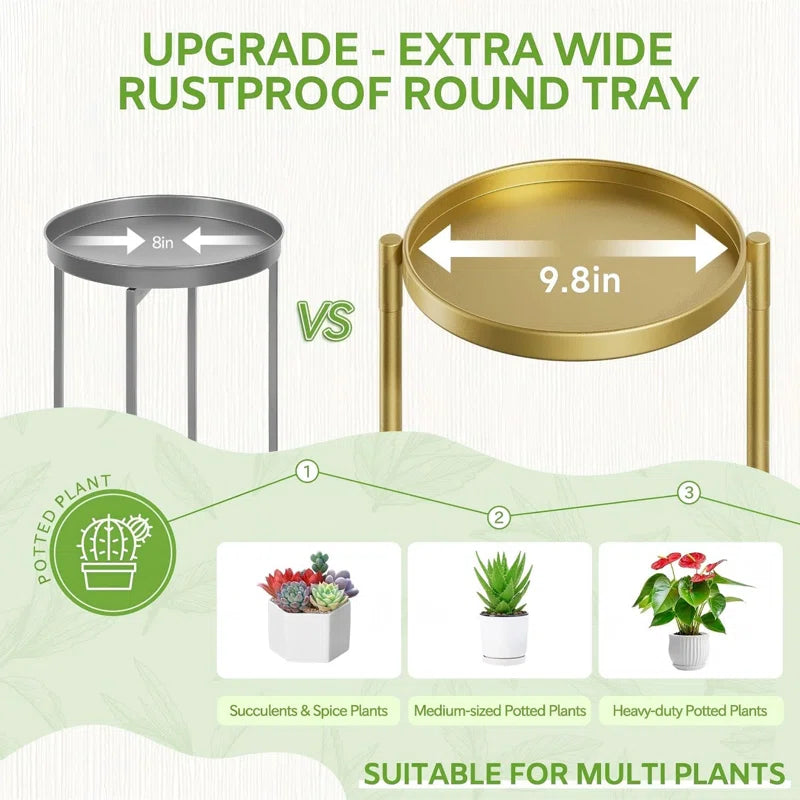 5 Tier Plant Stand with 10 inch Wide Tray, Corner Metal Flower Rack, Folding and Portable, Applicable in Living Room, Patio and Porch