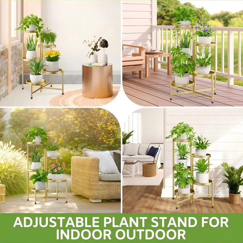 5 Tier Plant Stand with 10 inch Wide Tray, Corner Metal Flower Rack, Folding and Portable, Applicable in Living Room, Patio and Porch