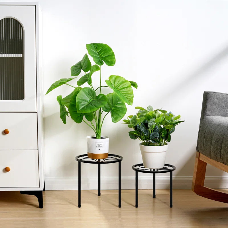 5-Piece Metal Plant Stands for Indoor Outdoor Use, Heavy Duty Round Flower Pot Holders, Rust-Resistant Black Iron Plant Stand Set