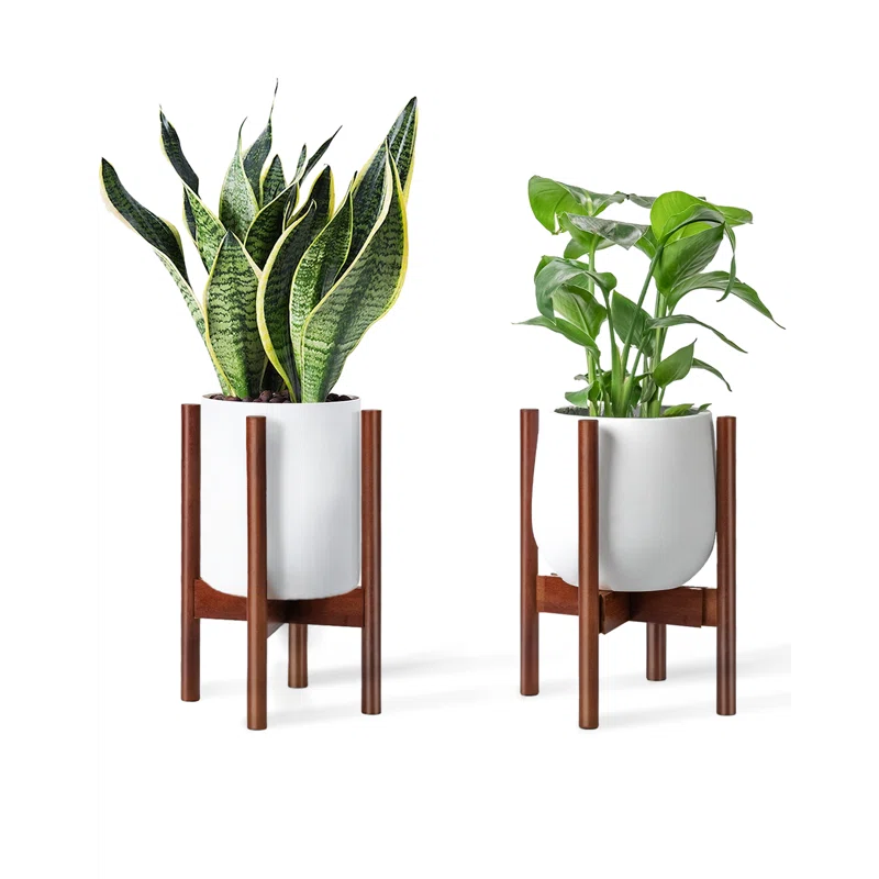 8-12" Adjustable Bamboo Plant Stand - Single-Tier Reddish Indoor Planter Holder