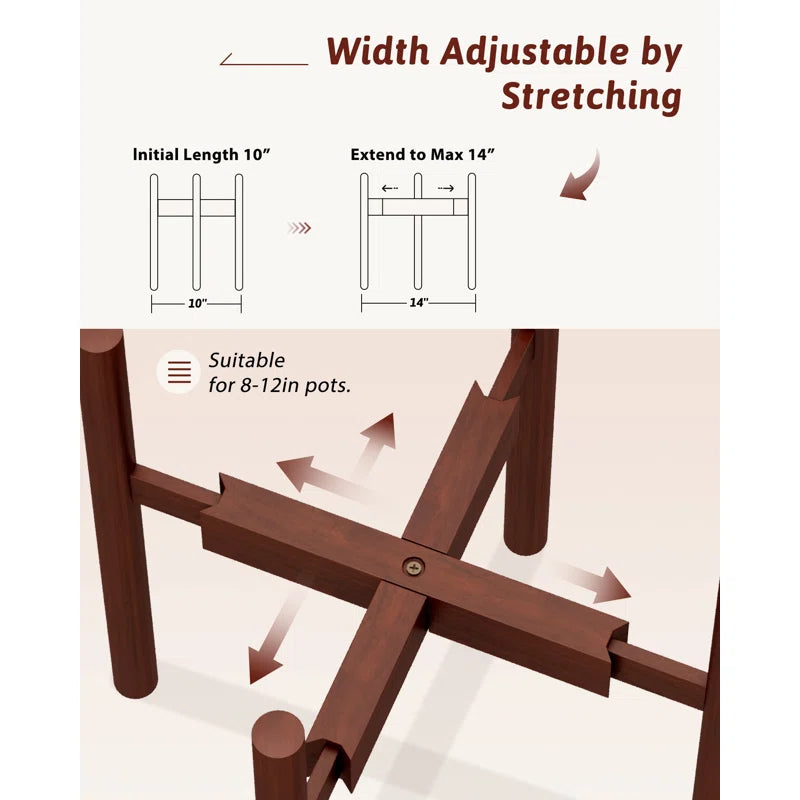 8-12" Adjustable Bamboo Plant Stand - Single-Tier Reddish Indoor Planter Holder