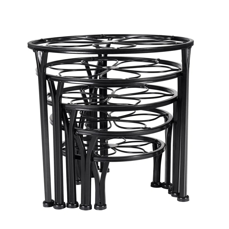 5-Piece Metal Plant Stands for Indoor Outdoor Use, Heavy Duty Round Flower Pot Holders, Rust-Resistant Black Iron Plant Stand Set