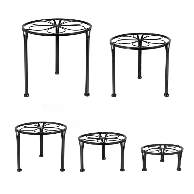 5-Piece Metal Plant Stands for Indoor Outdoor Use, Heavy Duty Round Flower Pot Holders, Rust-Resistant Black Iron Plant Stand Set