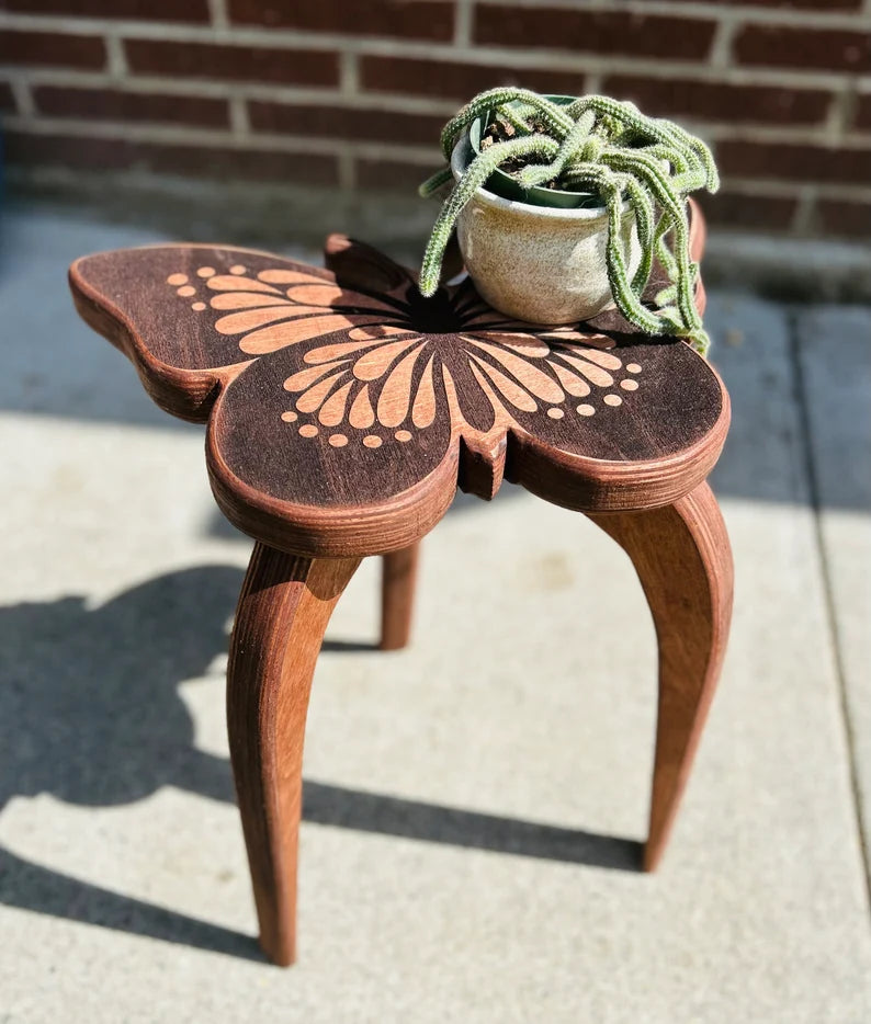 Butterfly, plant stand, plant stool, side table, boho decor, garden decor, gift for plant lover, birthday gift for mom, anniversary gift