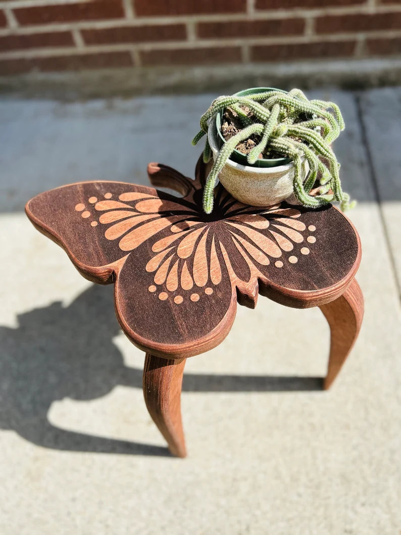 Butterfly, plant stand, plant stool, side table, boho decor, garden decor, gift for plant lover, birthday gift for mom, anniversary gift